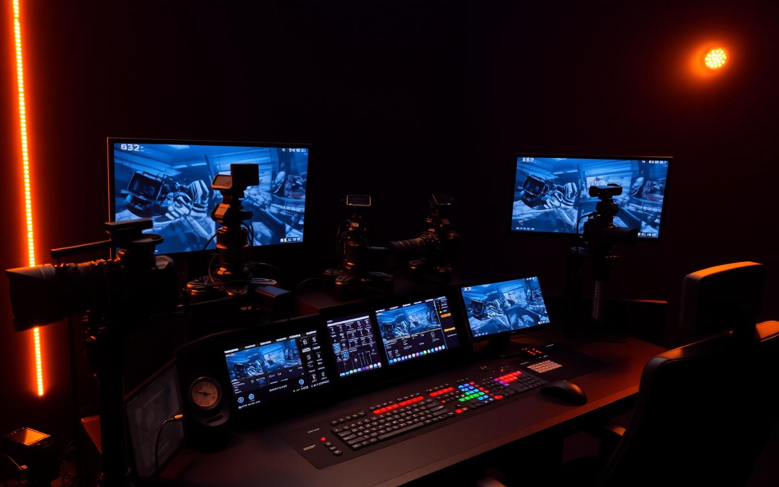 Multi-camera livestream control station with monitors and video switcher