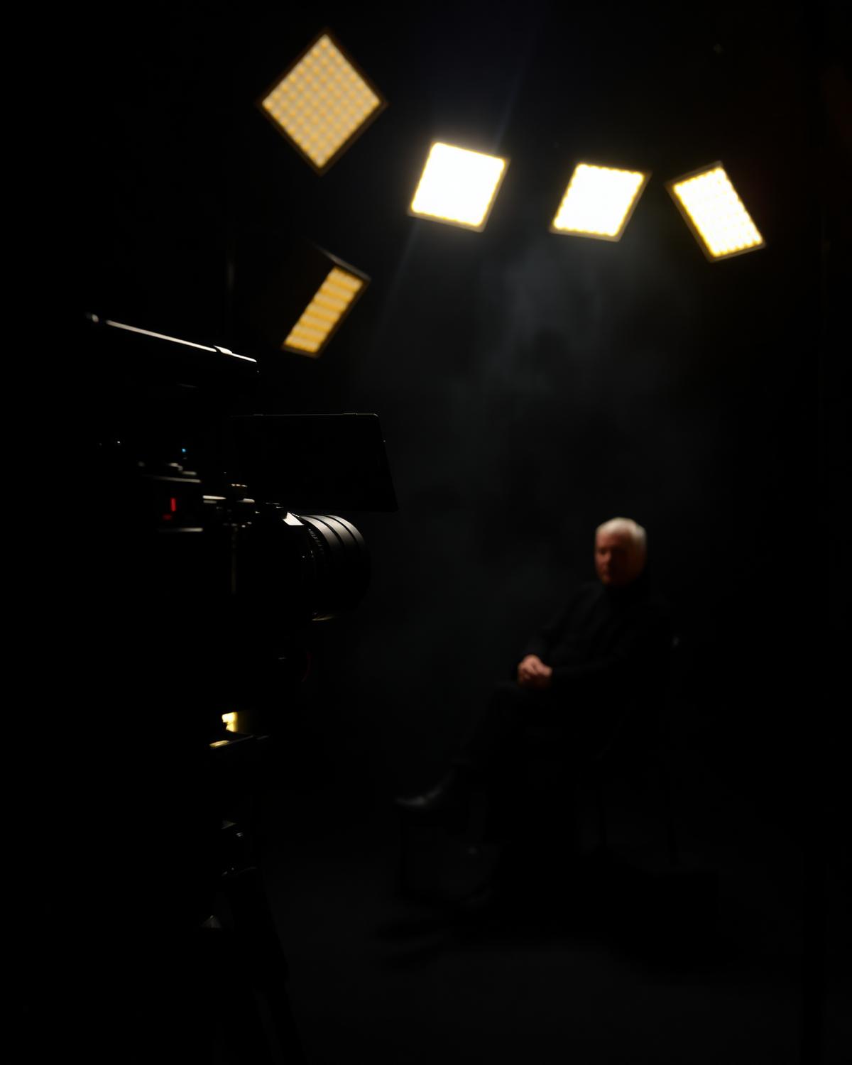 Cinema camera set up for a studio interview shoot